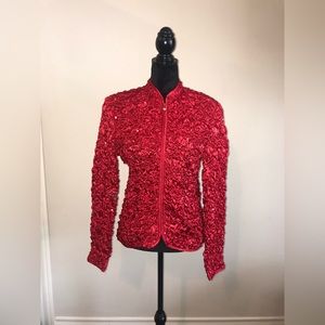 Scarlet Nite Red Satin Holiday Jacket - Medium